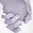 A pixelated image of two hands clasped together with purple text reading 'Just The Thought Of Being With You' and 'Tomorrow Gives Me The Strength To Go On Today...' on a white background.