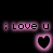 Pixelated animated buddy icon featuring two frames with pink text and heart symbols on black background