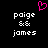 Pixelated text displays 'poige & james' with a pink heart symbol above, on black background.