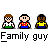 Pixel art contact sheet showing multiple frames of a Family Guy character animation with repeated text labels below each frame set.