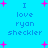 Blue background with pink plus signs and blue text reading "I love ryan checkler" in two , some instances of the text have smaller size or additional punctuation