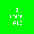 Four display 'I LOVE ALI' text in white pixelated font on green and black backgrounds