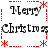 Static pixel art with red dotted borders and asterisks, displaying 'Merry Christmas' text in black serif font across two