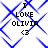Blue diamond lattice background with black text 'I LOVE OLIVIA' and a heart symbol, showing two distinct animation states.
