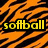 Four quadrant with orange, purple, yellow tiger-stripe backgrounds and text: 'softball', 'volley-ball', 'life <3' in pixelated fonts