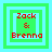 Four pixelated green and cyan square icons display "Zack & Brenna" text with varying border arrangements.