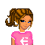 Pixel art contact sheet showing multiple frames of a cartoon girl character in pink and white clothing with text overlays on pink backgrounds.