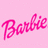 Pixelated pink text spelling 'Barbie' on a light pink background with faint white speckles.