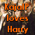Four- with text overlays: top-left orange "KajalP loves Harry", top-right yellow "Cody Simpson.", bottom-left white "And Harry Potter!", and empty gray