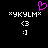 Pixelated icon with white text and symbols on black background, featuring a pink heart above the left side.