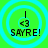 Four identical circular icons with cyan concentric rings on a bright green background, each containing vertical line, '<3' symbol, and 'SAYRE!' text.
