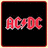 Red 'AC/DC' text on black background with red border; right side shows pixelated group of people in dark clothing against fiery backdrop.