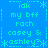 Blue background with cyan pixelated text and symbols arranged in a pattern, featuring repeated phrases like 'my bff' and 'casey & ashley?'