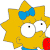 Pixelated yellow star-shaped character with blue bow, white eyes, black pupils, red mouth, and blue lower body.
