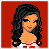 Animated contact sheet of a pixel art character with long black hair, red and white outfit, and XOXO symbols across multiple frames showing pose variations and accessory changes.