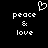 Pixelated white text and symbols on black background: 'peace & love' text with heart symbol above, two identical side-by-side arrangements.