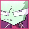 Green-skinned cartoon character with purple eyes, white rectangular eyeholes, and three small circular nostrils; light green hair with a lightning bolt symbol above the forehead.
