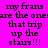 Pixelated text on a split background with pink and green sections, displaying 'my frans are the ones that trip up the stairs!!!' in black font.