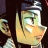 Pixelated anime-style character with light skin and dark hair, wearing a dark cap, positioned next to black background with white text.