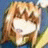 Pixelated static image of a character with light brown hair and white clothing against a blue background, likely from an anime-style buddy icon set.