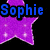 Purple star-shaped icons with white sparkles on black background, displaying blue text "Sophie is LIFE" across three stars.