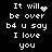 Pixelated text on black background with animated heart and sparkle effects replacing static text elements.