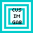Four identical square icons arranged in a , each with cyan and white borders surrounding black text reading CUS IM GAB on a cyan background