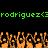 Green text 'rodriguez<3' repeats horizontally above orange pixelated hands against black background.