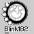 Static pixel art icon featuring a circular black-outlined object with white and gray pixelated patterns, accompanied by white pixel clusters on the left and bold black text reading 'Blink.182' below.