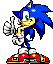 Pixelated blue hedgehog with green eyes and white gloves gives a thumbs-up gesture across showing subtle animation changes