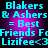 Pixelated cyan text on purple gradient background reads "Blakers & Ashers = Best Friends Fd Lizifee<3 Lizifee<3" with identical repeated text.