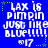 Blue background with white pixelated text reading "LAX IS PIMPIN JUST LIKE BLUE!!!!!" and ".017", surrounded by green star-shaped pixels.