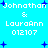 Pixelated blue background with white text reading "Johnathan & LauraAnn 012107" and scattered dark blue plus signs, repeated in a pattern