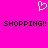 Pixelated white heart symbol above bold black text reading 'SHOPPING!! SHOPPING!!' on bright pink background.
