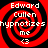 Red and black spiral background with white text reading "Edward Cullen hypnotizes me <3" arranged in a circular pattern.