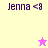 Pixelated text 'Jenna <8' appears on four colored backgrounds with a star symbol changing color between frames.