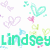 A static image displays the name "Lindsey" repeated in multiple colors with heart and butterfly motifs on a white background.
