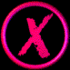 circular and oval icons with pink X symbols on black backgrounds, some showing animation effects like rotation or size changes