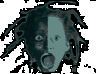 A split-face figure with dreadlocks, mouth open in a shout, displayed across three with varying background colors and color grading