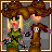 Animated contact sheet of a pixel art buddy icon showing character changes and text variations across seven frames with repeated heart symbols and