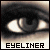 A pixelated close-up of a human eye with dark eyeliner, featuring a bright reflection in the iris and the word 'EYELINER' in bold black text below.