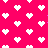 A static pattern of white pixelated hearts on a bright pink background with scattered small purple dots.