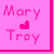 Pixelated pink icon with 'Mary' above a heart symbol and 'Troy' below, bordered by bright pink lines on right and bottom.