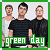A 5x5 contact sheet of animated frames showing a group of four men in black shirts with green text "green day" at the bottom, displayed on a gray background.
