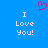 Blue background with pink heart symbol above white text reading "I Love You!" in two mirrored