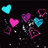 Pixelated heart shapes float against a black background with pink text reading "i love u josh. and i always will" below.