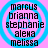 A static image shows a of four identical circular icons with blue rings on pink backgrounds, each containing five names in black pixelated text