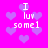 Pixelated icon with bright pink background, purple hearts, and white text reading "I luv some1" in four identical sections.
