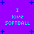 Pixelated text 'I love SOFTBALL' on purple background with blue star shapes, displayed in two identical vertical sections.