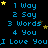 Blue text on black background with yellow and brown stars, repeating '1 Way 2 Say 3 Words 4 You I Love You' in four across multiple